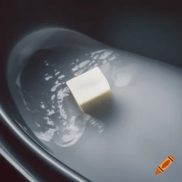 A.I. image generated from tanka text of tub full of grey water with generic looking block of soap floating on surface. crayon.com