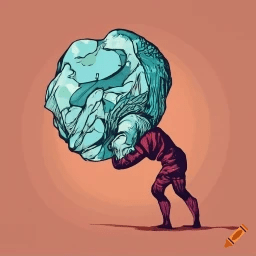 A.I. generated image from haiku text of person with a boulder on their shoulder crayon.com 