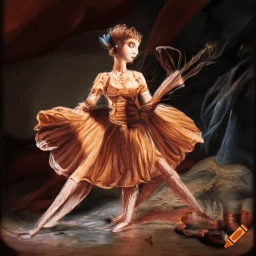 A.I. generated image from the prompt Tarantella Tombola of an abstract tiny dancer in flowing skirts
