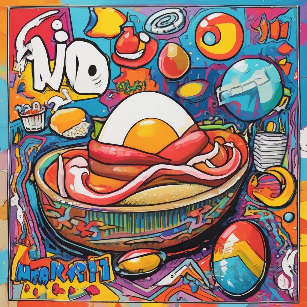 A.I. image generated from prompts No Eggxit. Pop art collage of egg dishes 